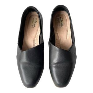 Clarks Women's Juliet Palm Loafer Black Leather Slip On Shoes Flats, Sz 9M